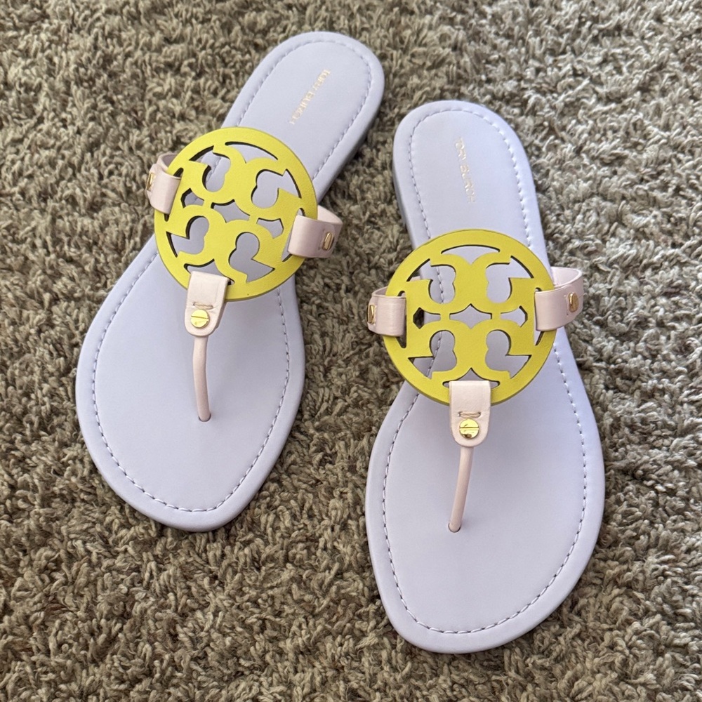 Tory Burch Miller Sandals in Spring Crocus Light Pink Zesty Lime